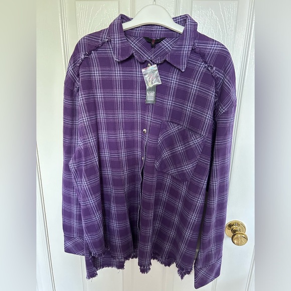 Nobo Cozy Purple Plaid Flannel Shirt with Fringe💜🤠 - Picture 3 of 14